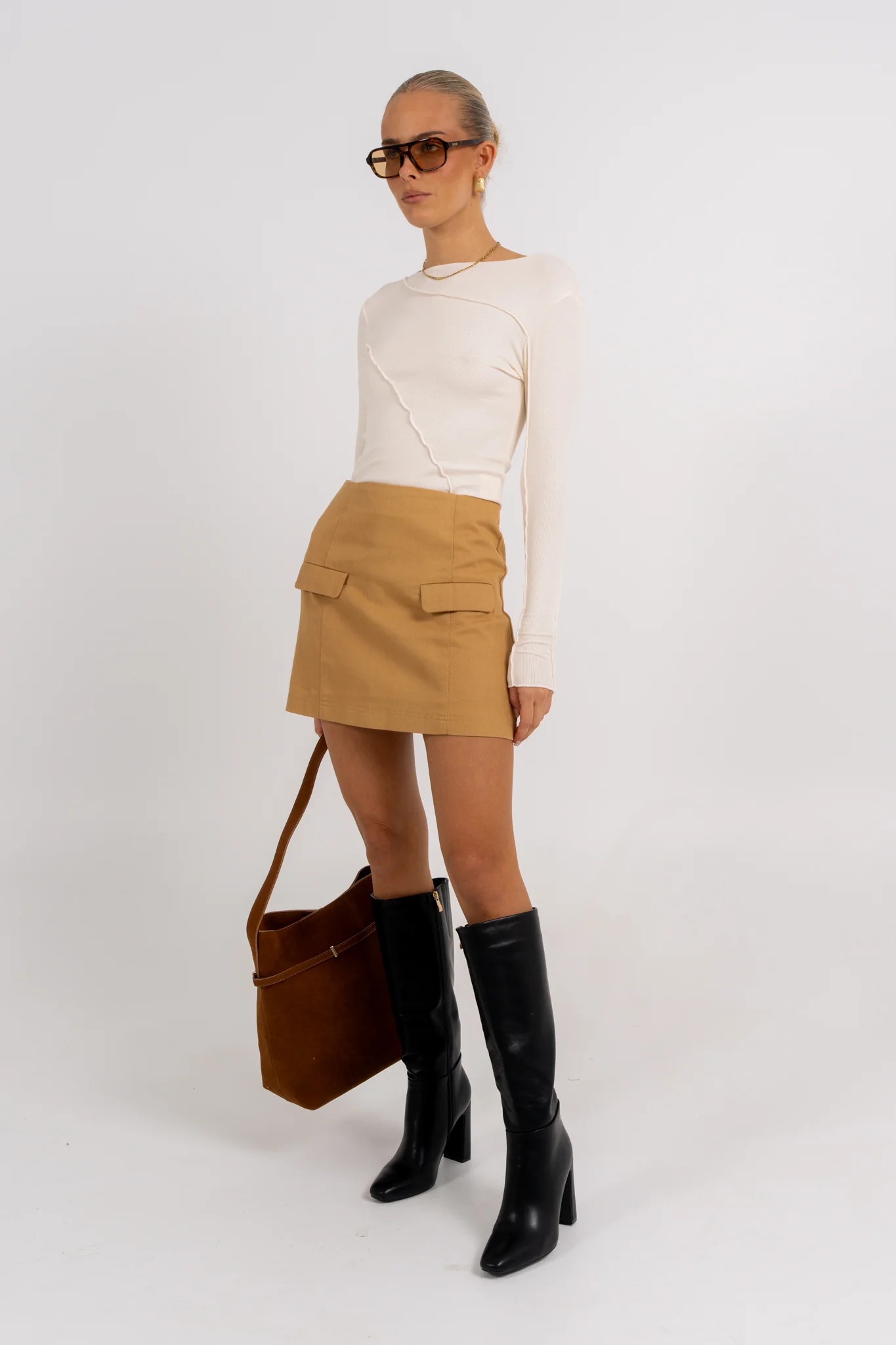 Basilio Mini Skirt Tan - Image 3
