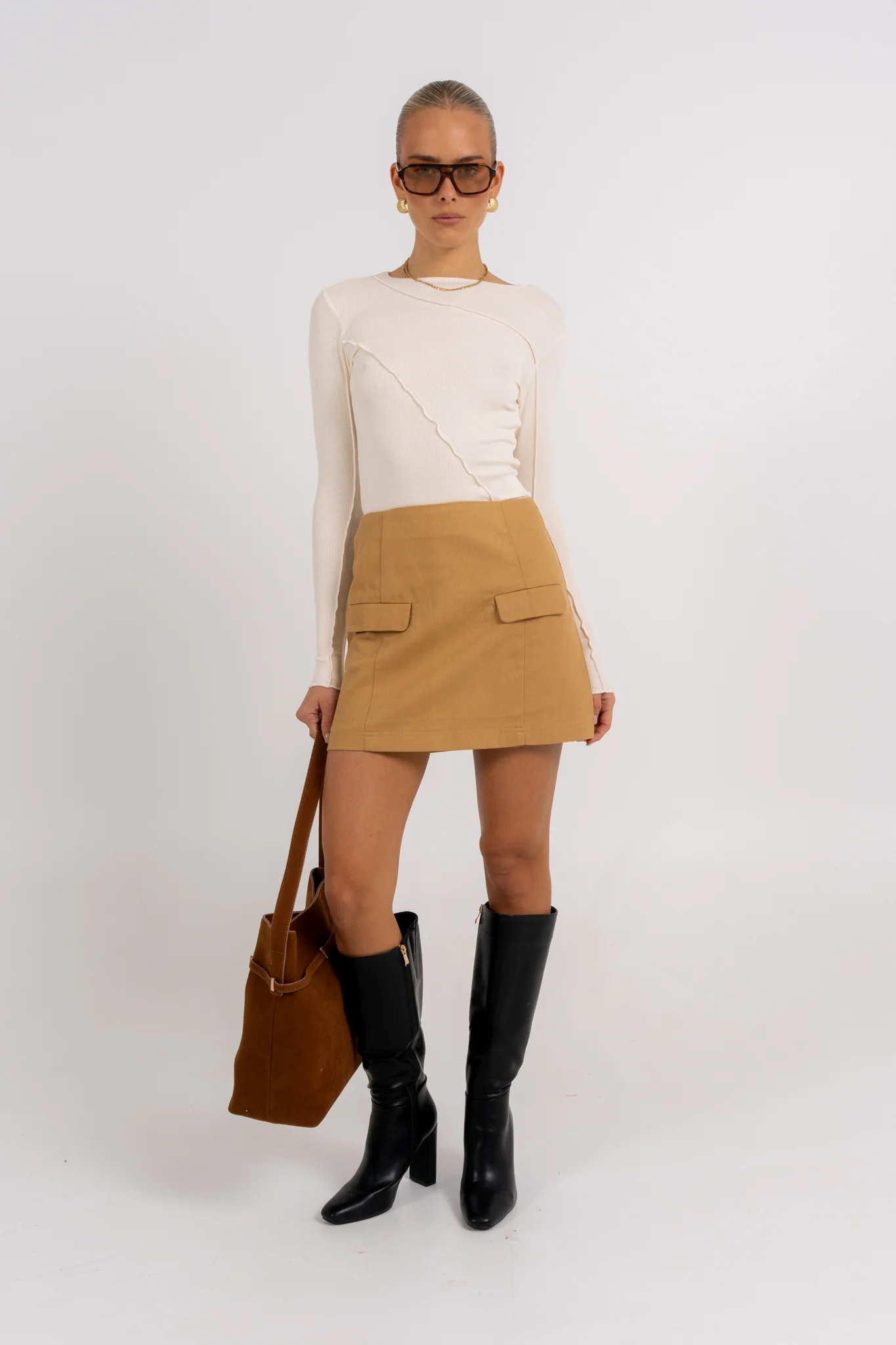 Basilio Mini Skirt Tan - Image 6