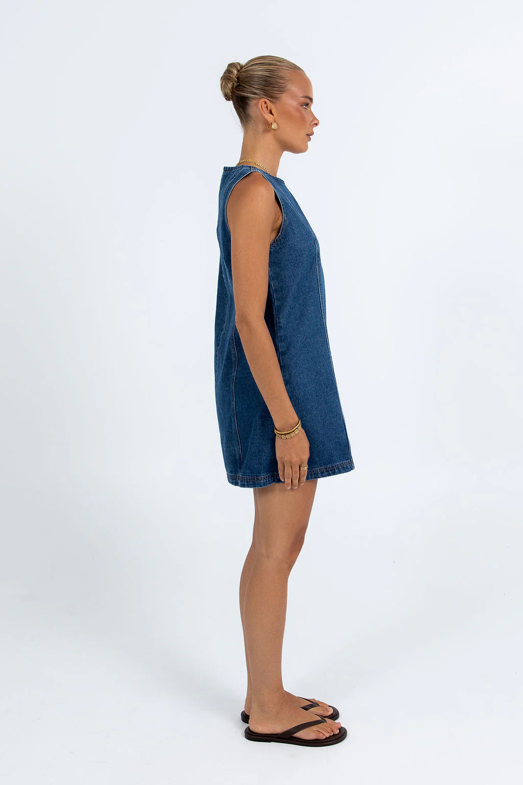 Blaire Mini Denim Dress Dark Blue Wash - Image 10