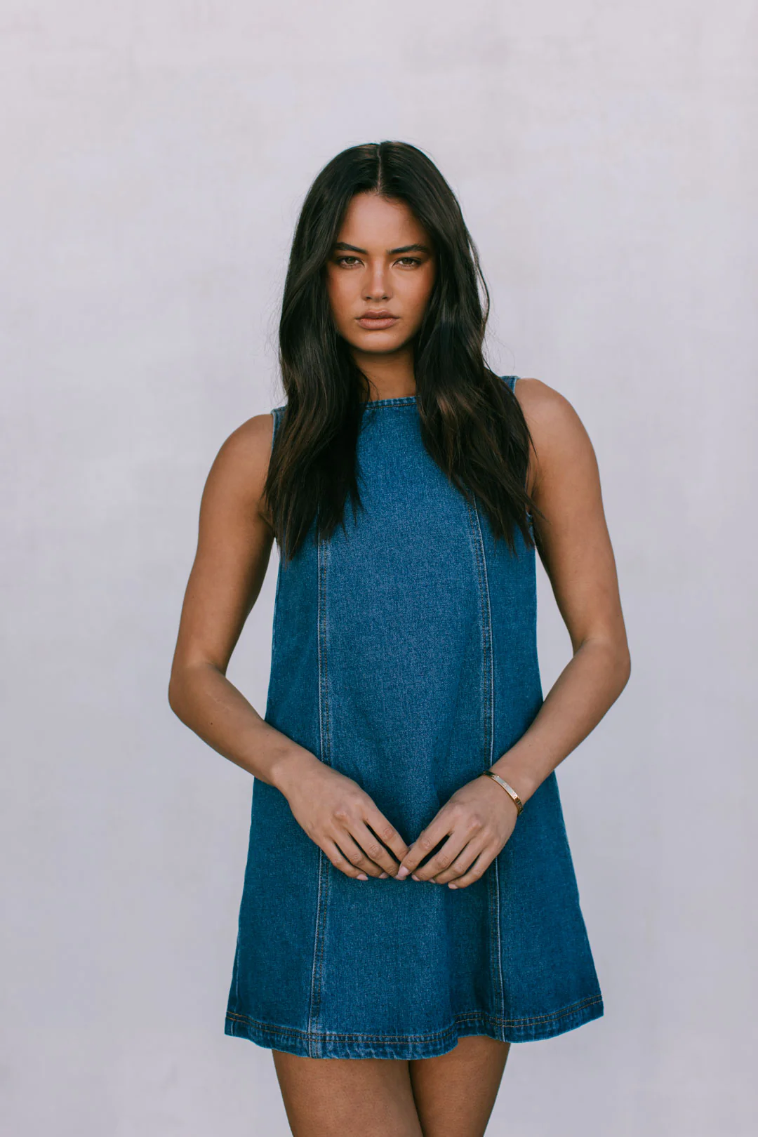 Blaire Mini Denim Dress Dark Blue Wash - Image 14