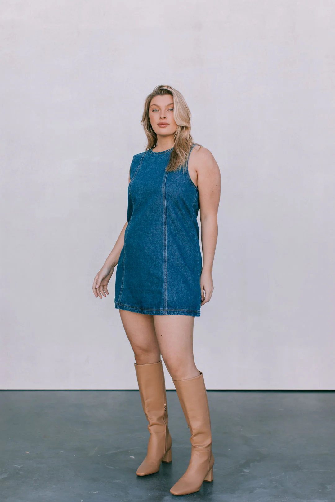 Blaire Mini Denim Dress Dark Blue Wash - Image 15