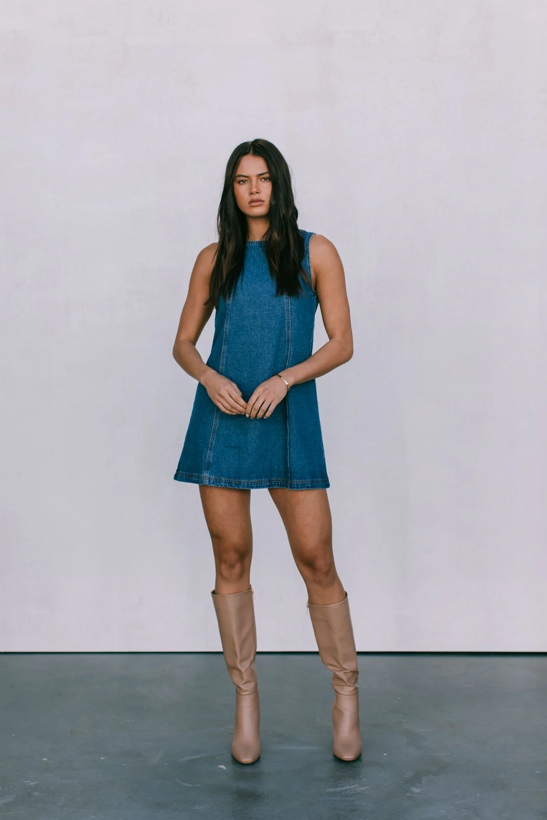 Blaire Mini Denim Dress Dark Blue Wash - Image 16