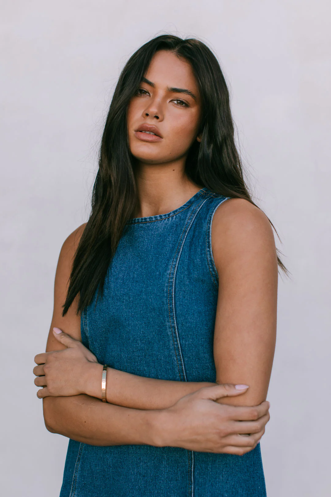 Blaire Mini Denim Dress Dark Blue Wash - Image 17