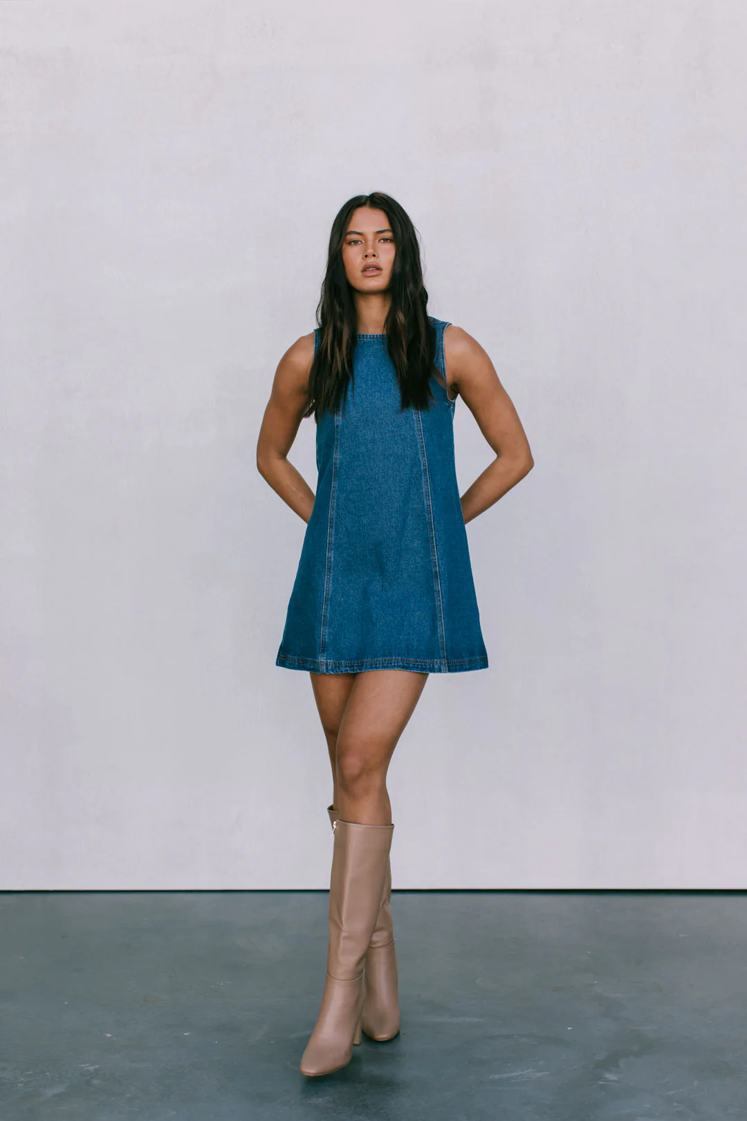 Blaire Mini Denim Dress Dark Blue Wash - Image 20