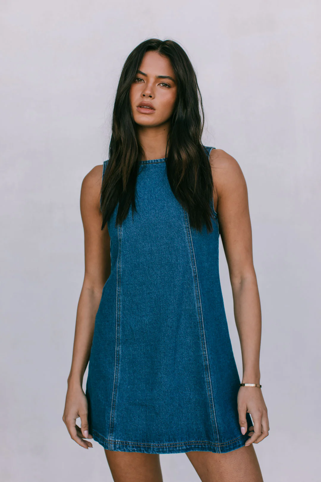 Blaire Mini Denim Dress Dark Blue Wash - Image 21