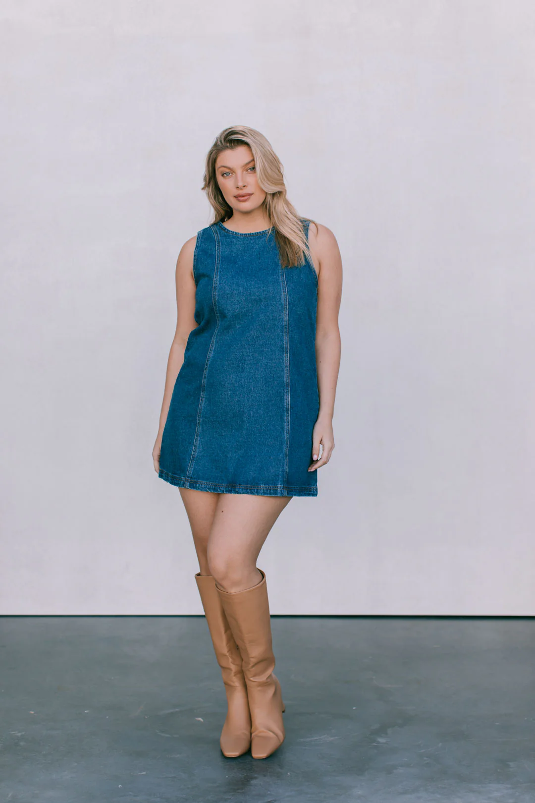 Blaire Mini Denim Dress Dark Blue Wash - Image 22