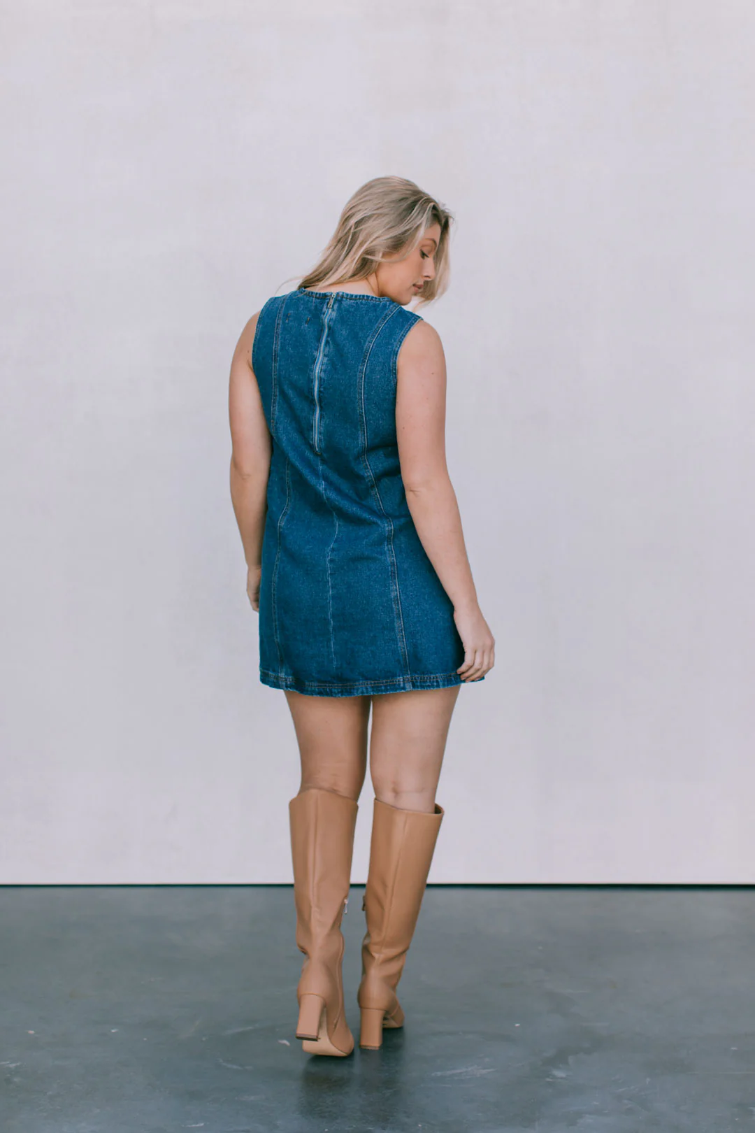 Blaire Mini Denim Dress Dark Blue Wash - Image 23