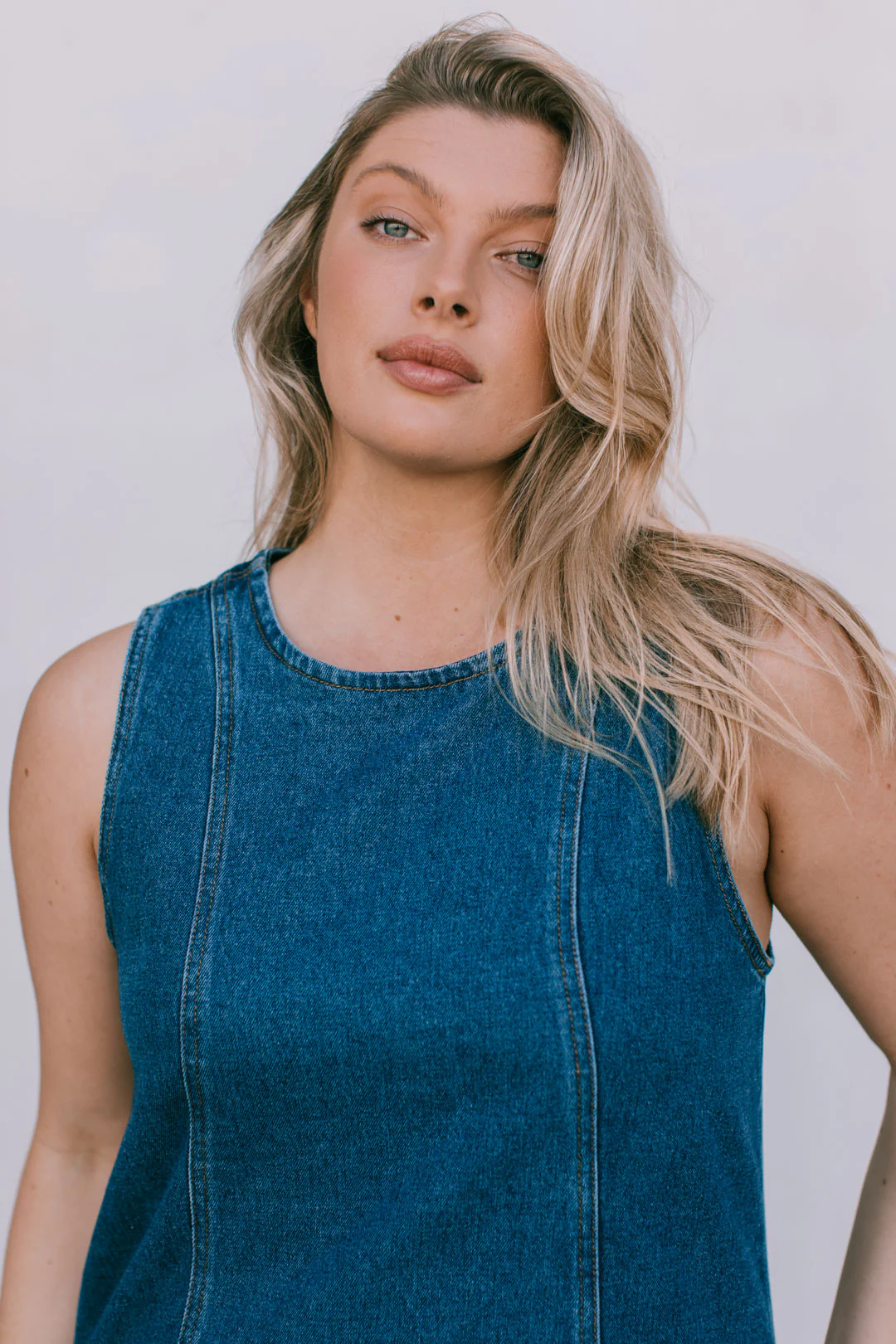 Blaire Mini Denim Dress Dark Blue Wash - Image 3