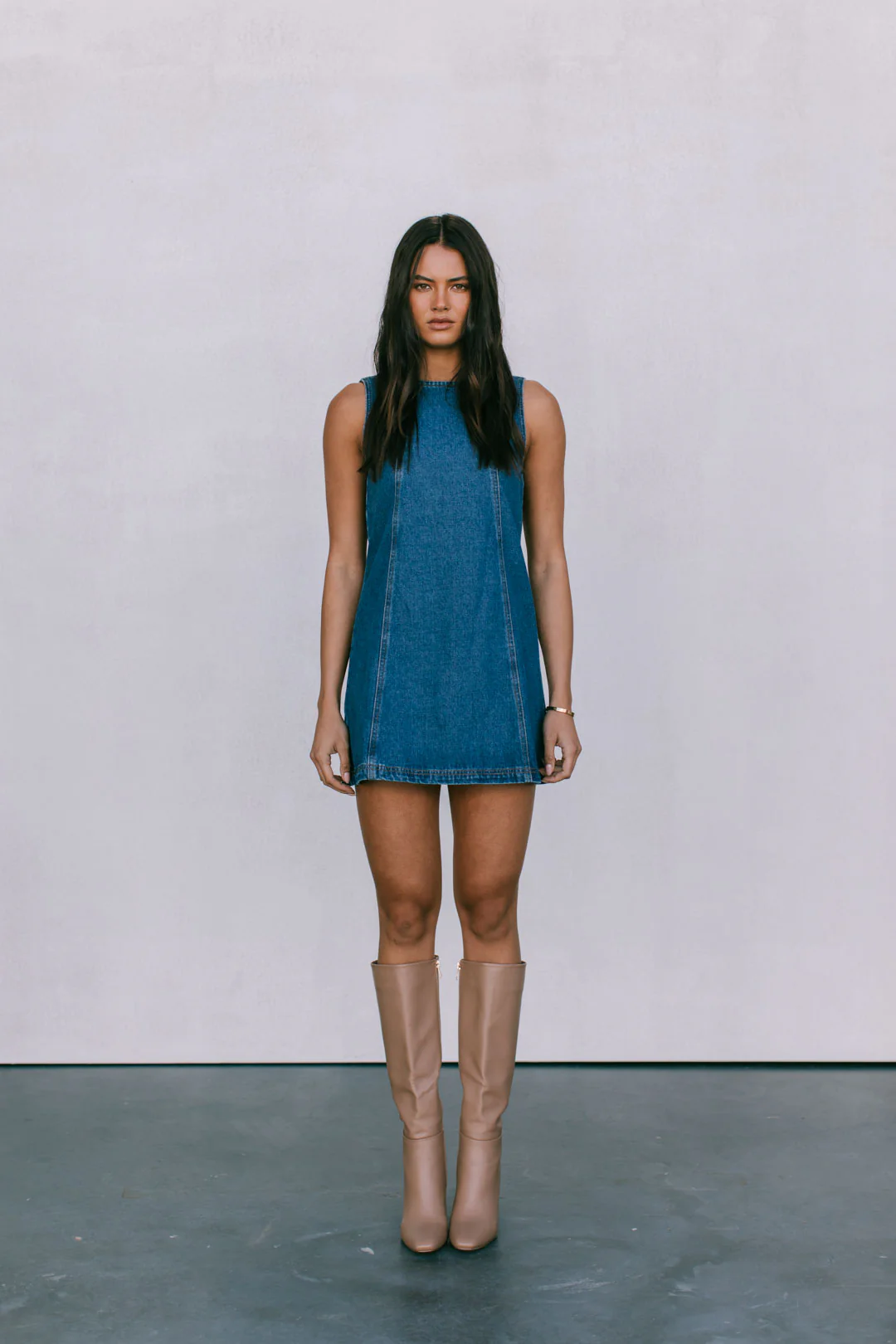 Blaire Mini Denim Dress Dark Blue Wash - Image 5