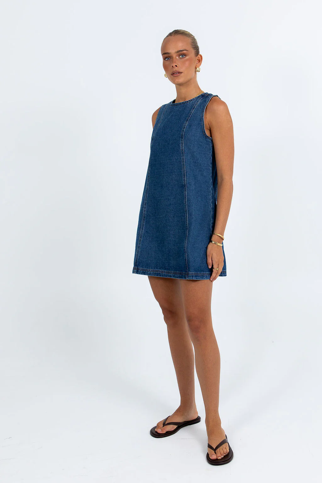 Blaire Mini Denim Dress Dark Blue Wash - Image 6
