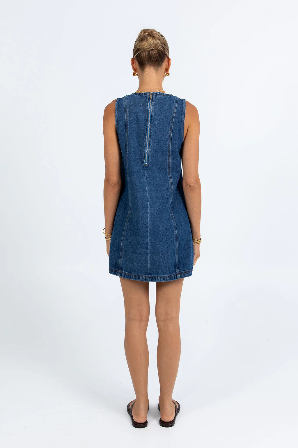 Blaire Mini Denim Dress Dark Blue Wash - Image 7