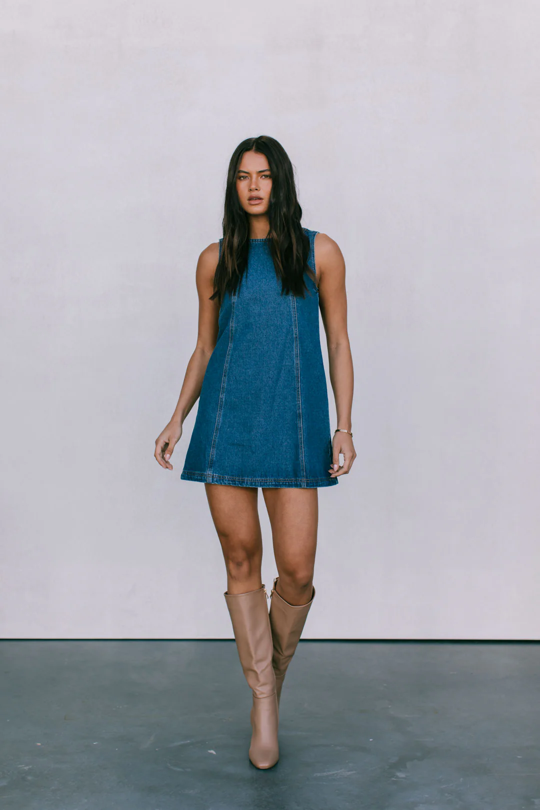 Blaire Mini Denim Dress Dark Blue Wash - Image 8