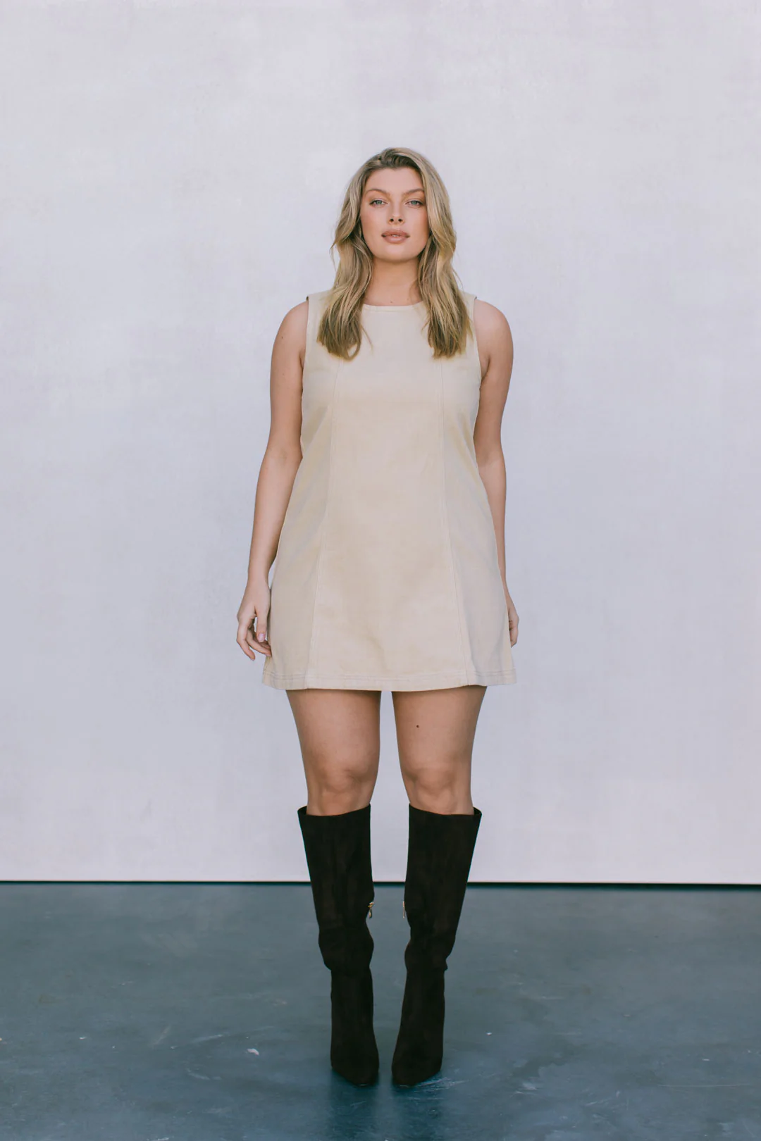 Blaire Mini Denim Dress Sand - Image 11
