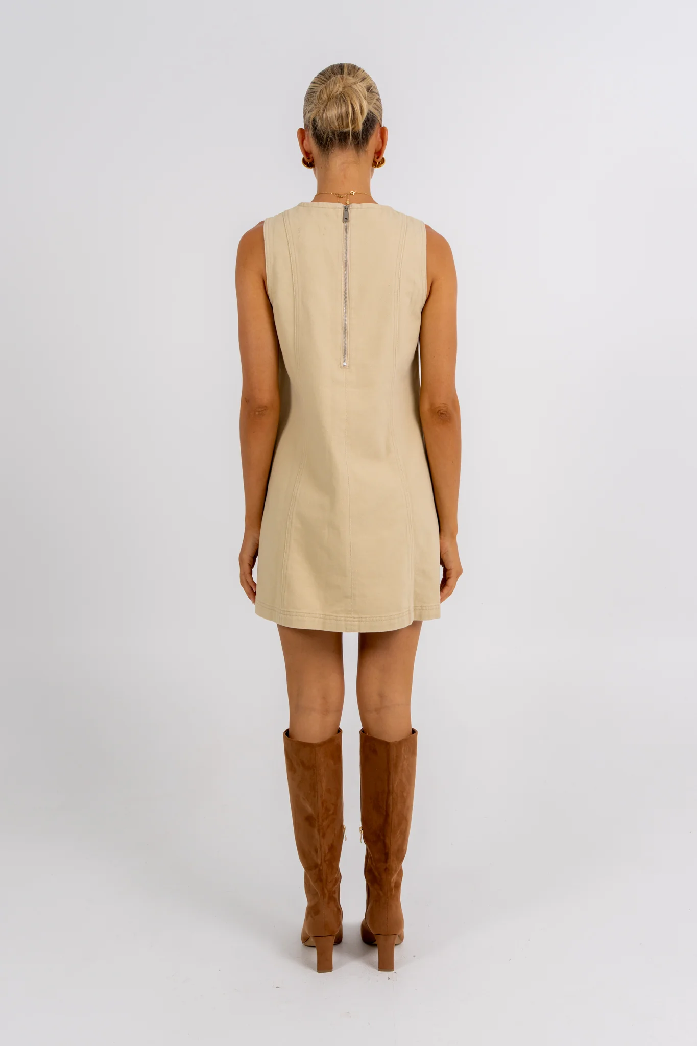 Blaire Mini Denim Dress Sand - Image 5