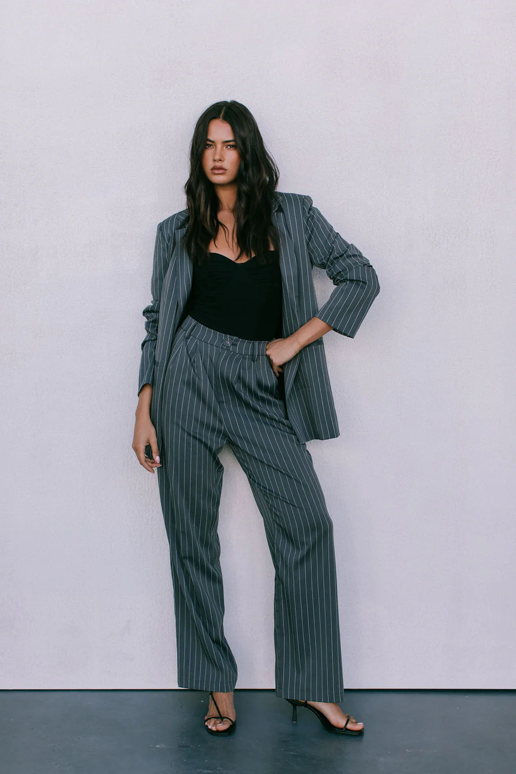 Cerlah Tailored Pants Charcoal Pinstripe - Image 10