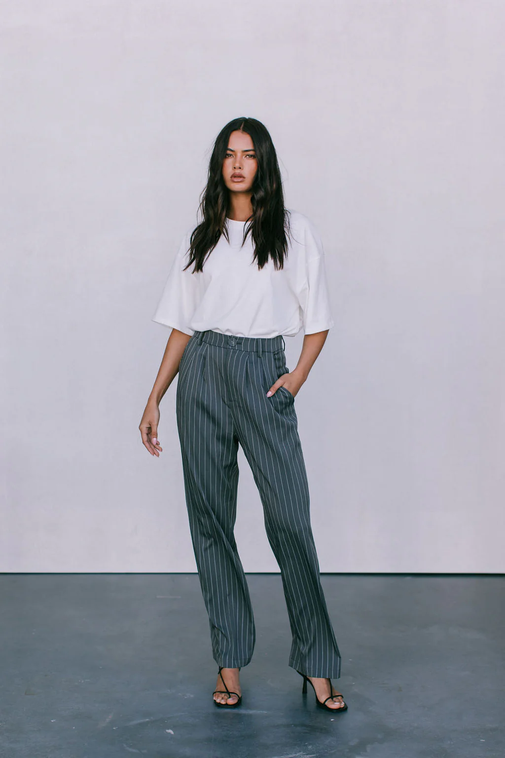 Cerlah Tailored Pants Charcoal Pinstripe - Image 27