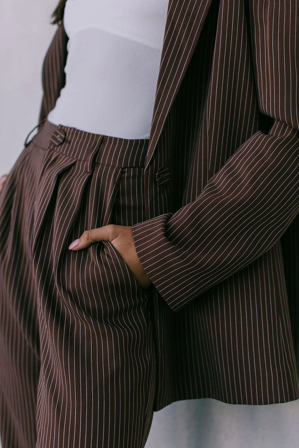 Cerlah Tailored Pants Chocolate Pinstripe - Image 10