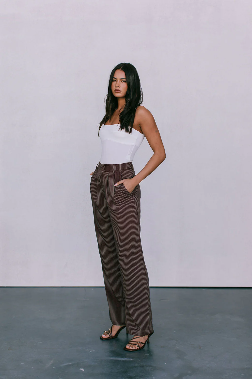 Cerlah Tailored Pants Chocolate Pinstripe - Image 12