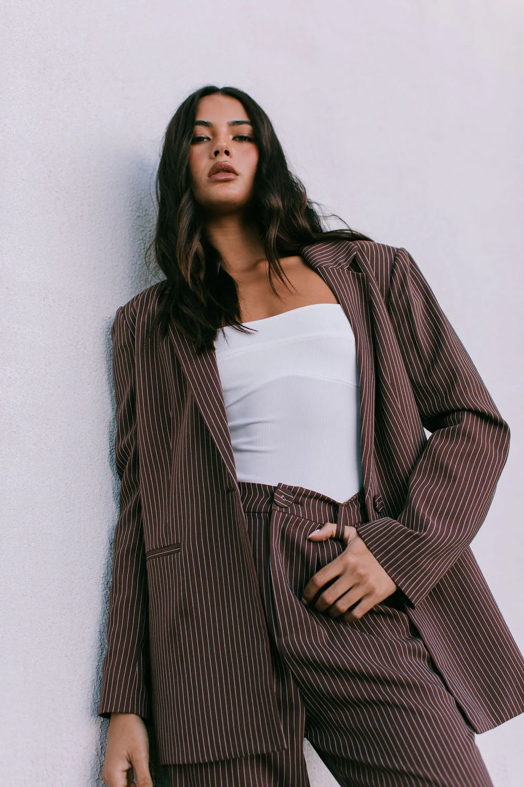 Cerlah Tailored Pants Chocolate Pinstripe - Image 3