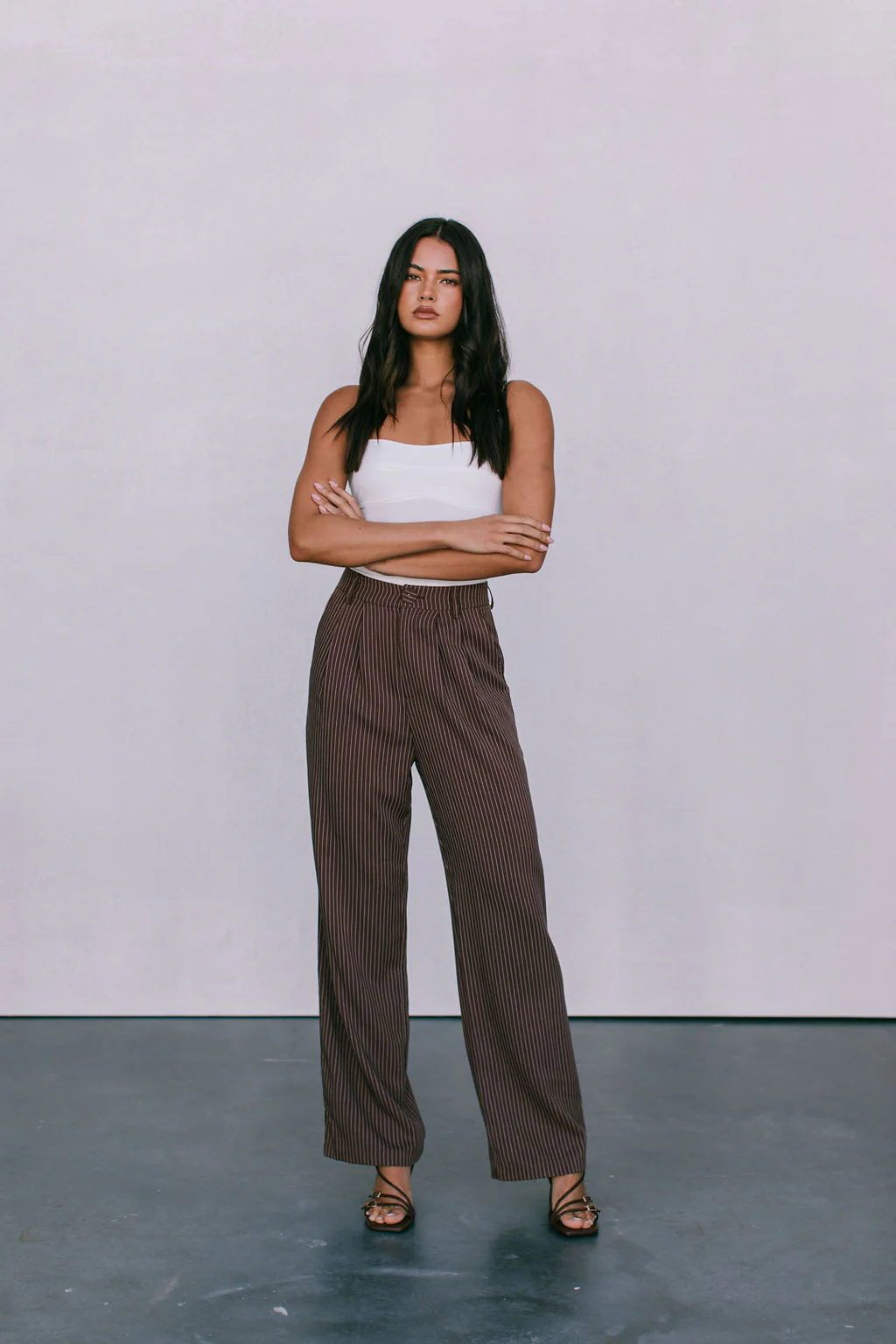 Cerlah Tailored Pants Chocolate Pinstripe - Image 4