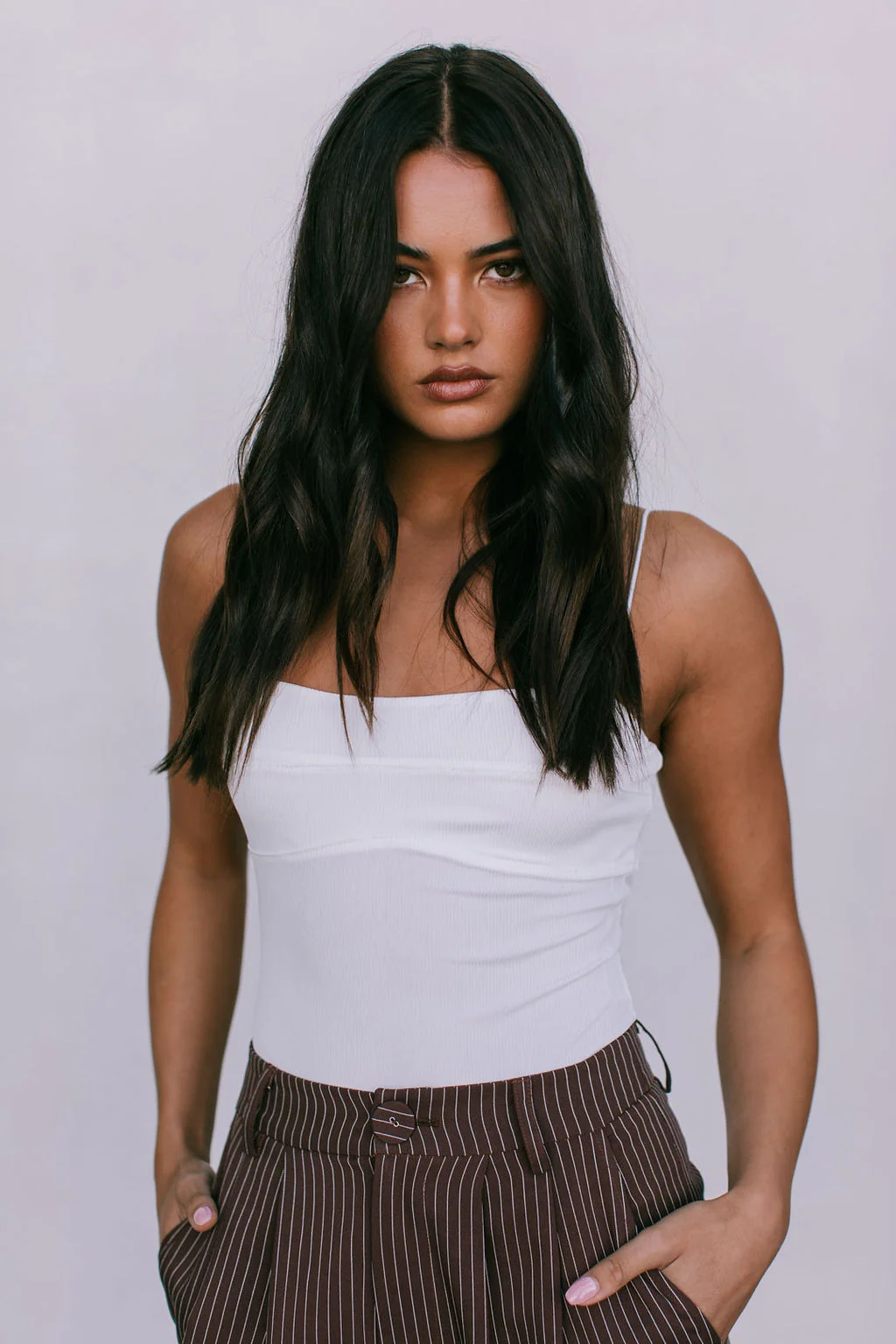 Cerlah Tailored Pants Chocolate Pinstripe - Image 6