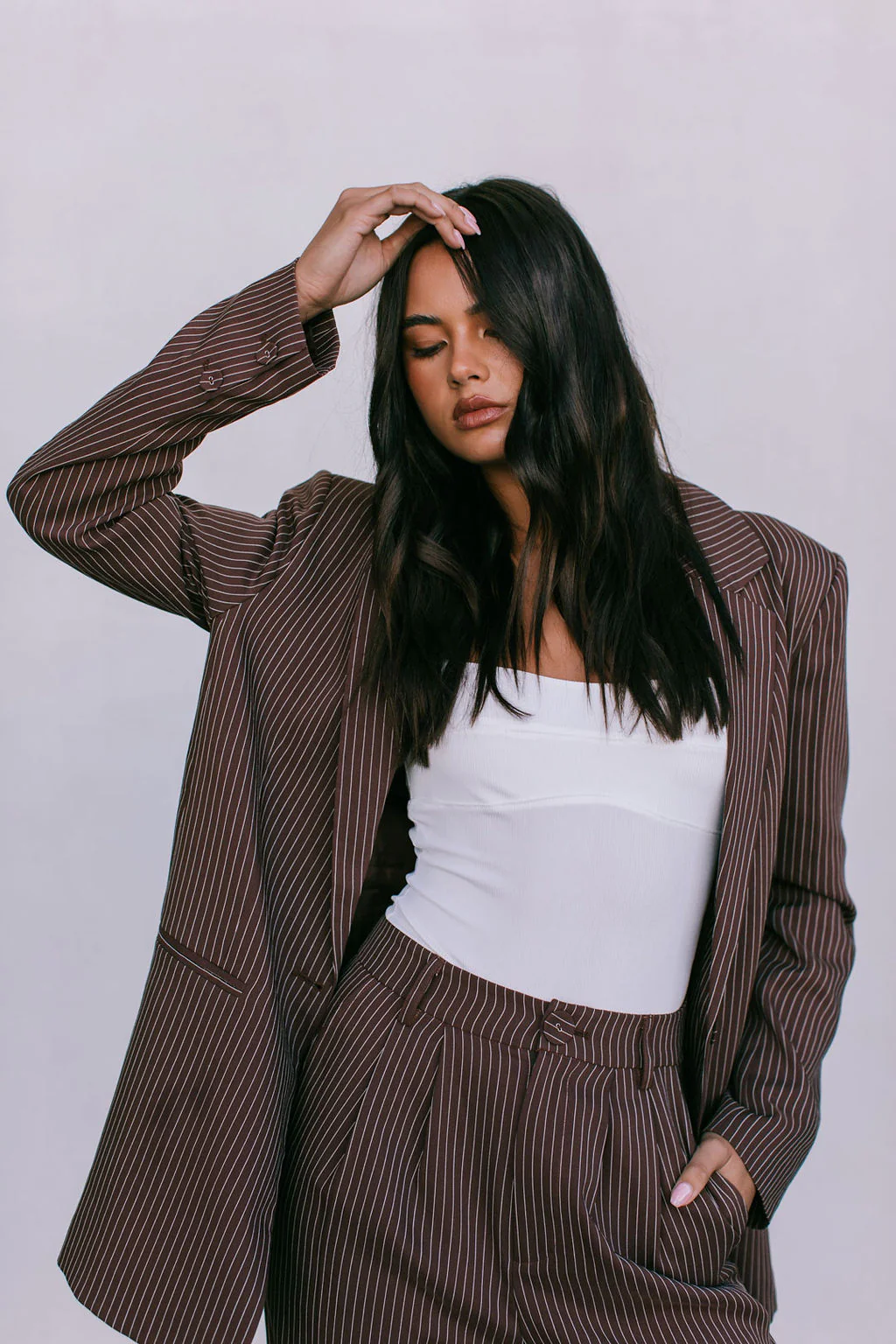 Cerlah Tailored Pants Chocolate Pinstripe - Image 8
