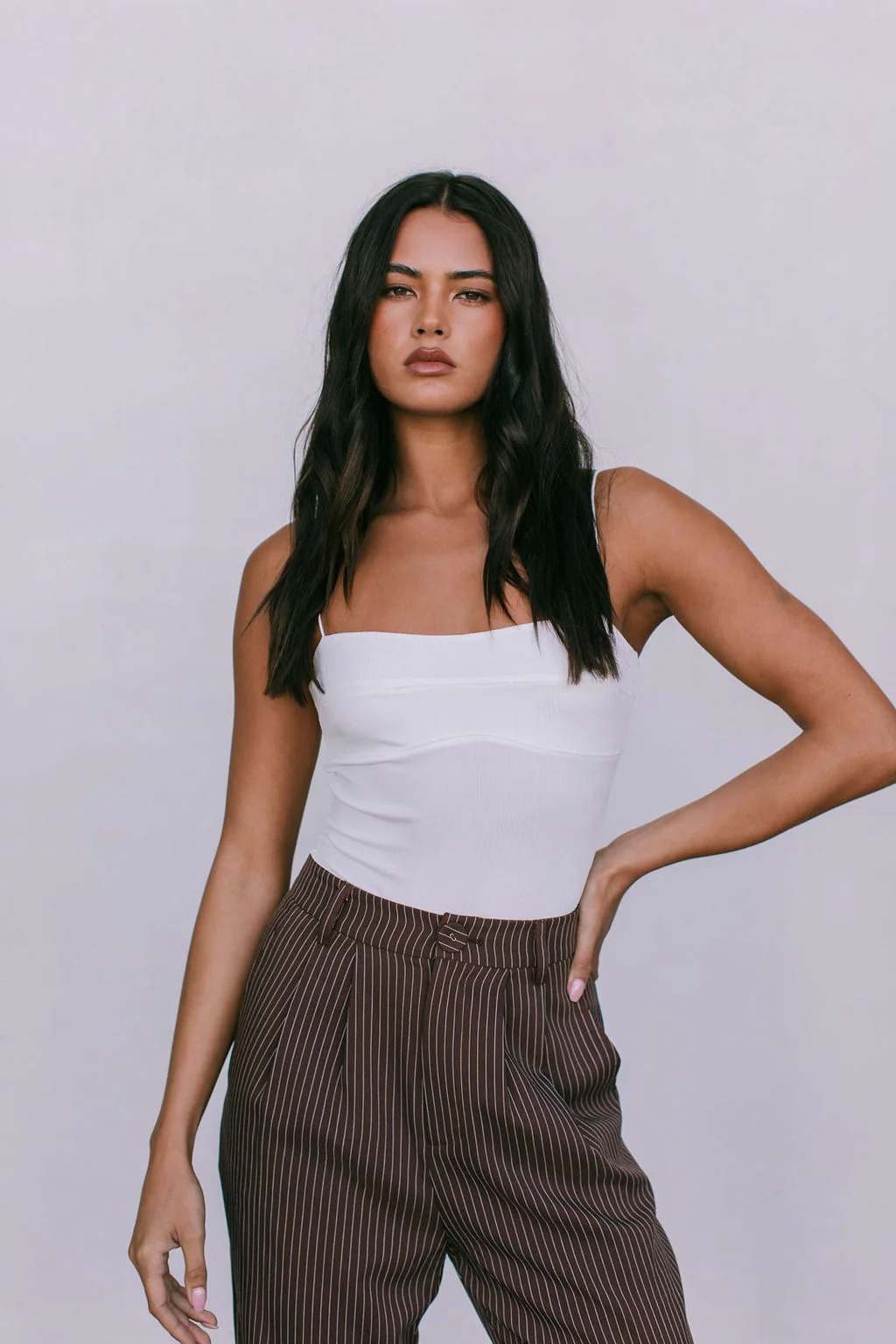 Cerlah Tailored Pants Chocolate Pinstripe - Image 9
