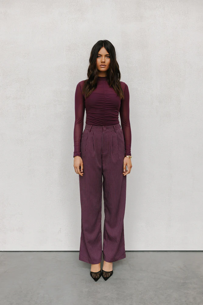 Cerlah Tailored Pants Plum Pinstripe - Image 3