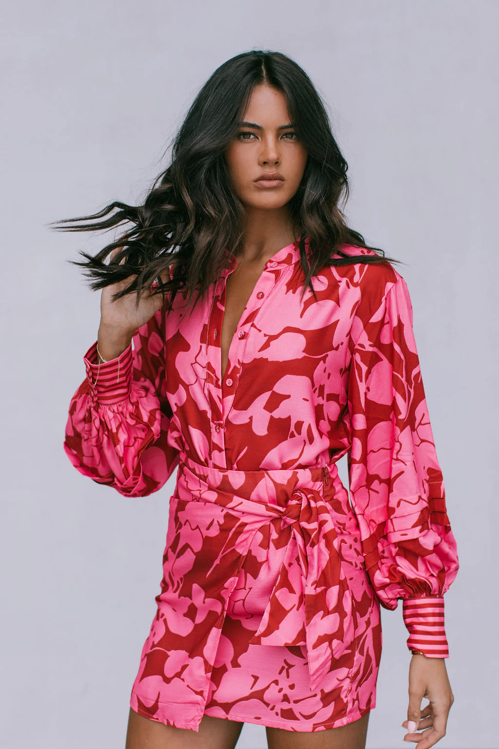 Chicago Billowed Shirt Plum Floral - Image 10