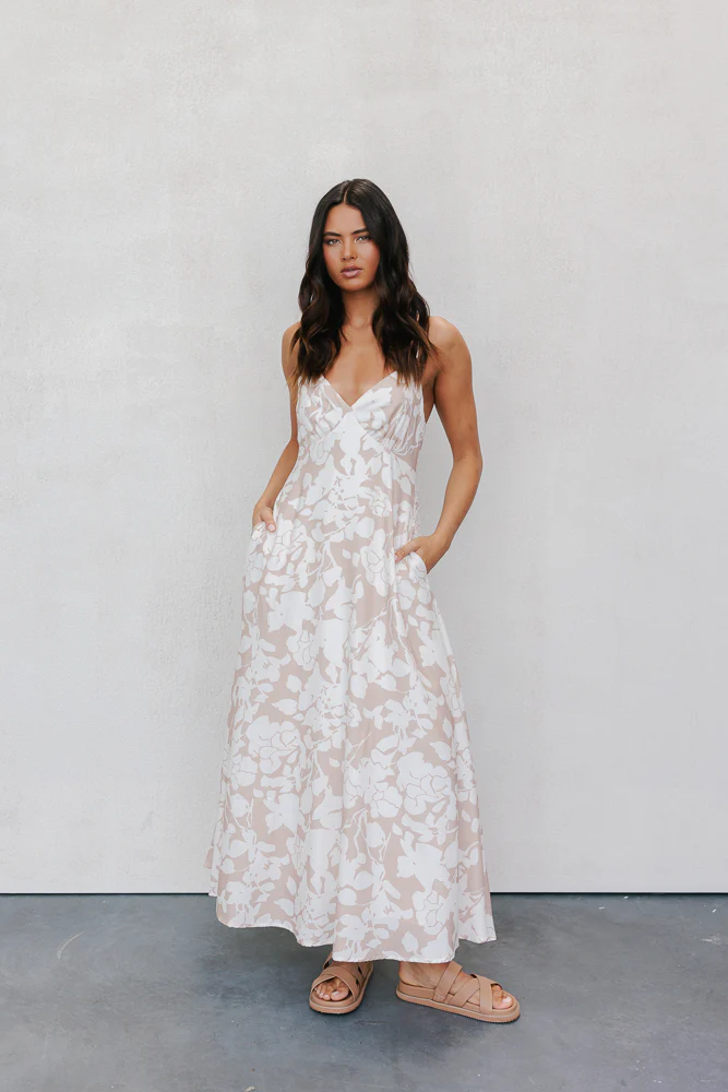 Chloe Maxi Dress Mocha Floral - Image 3