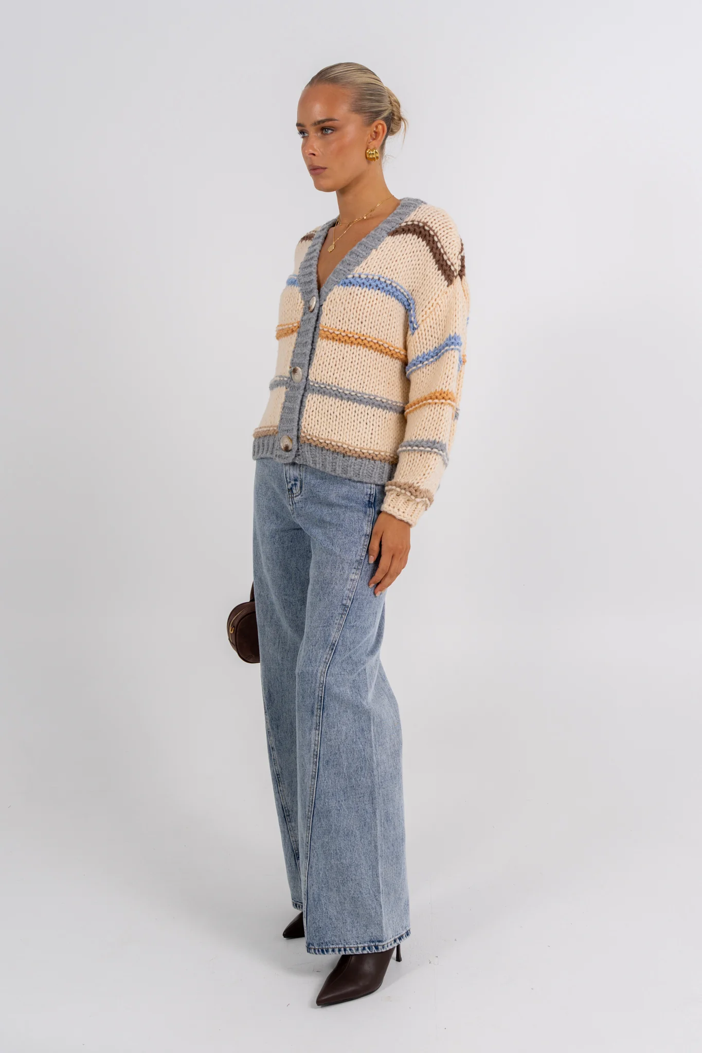 Noosa Cardigan Beige Stripe - Image 3
