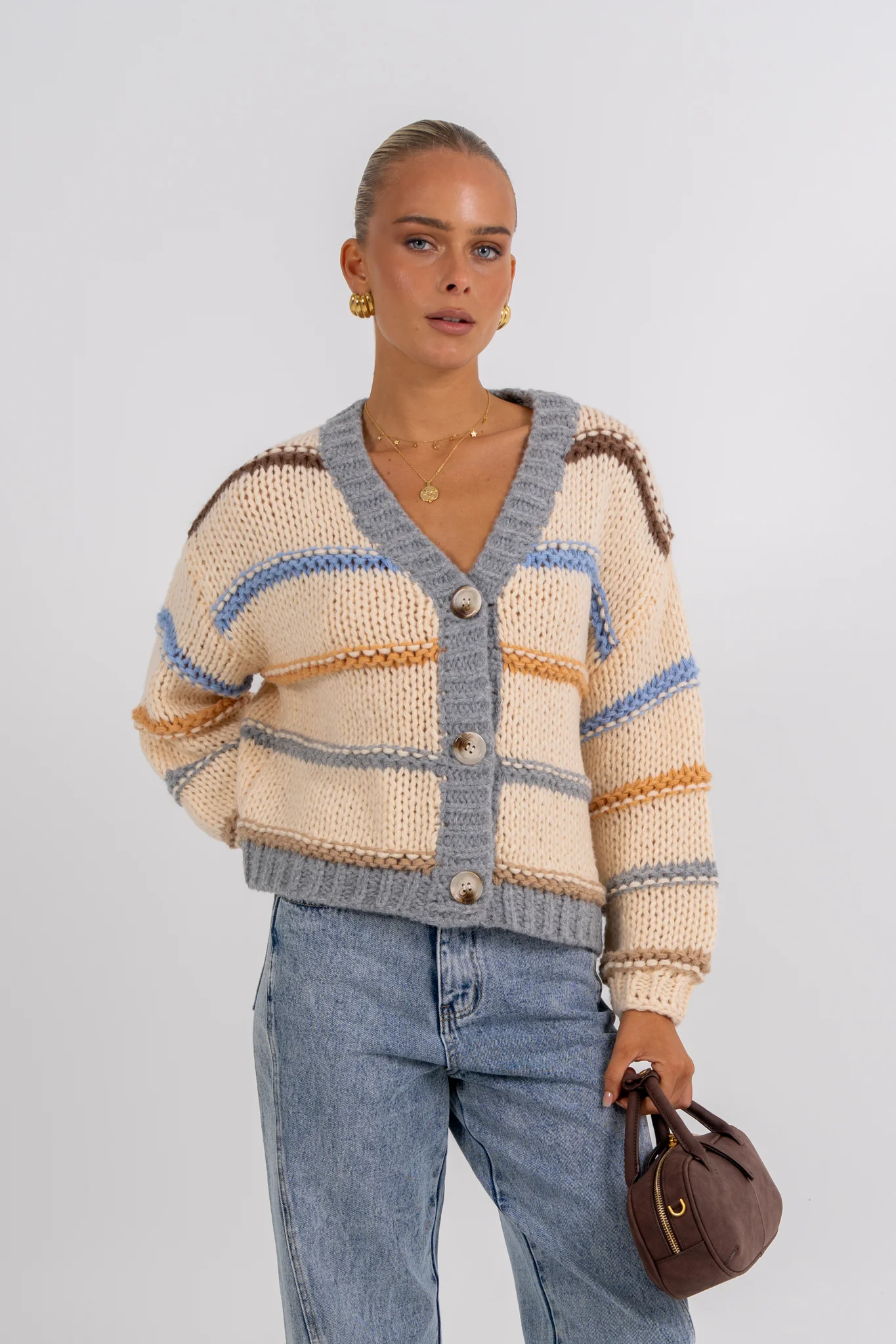 Noosa Cardigan Beige Stripe - Image 5