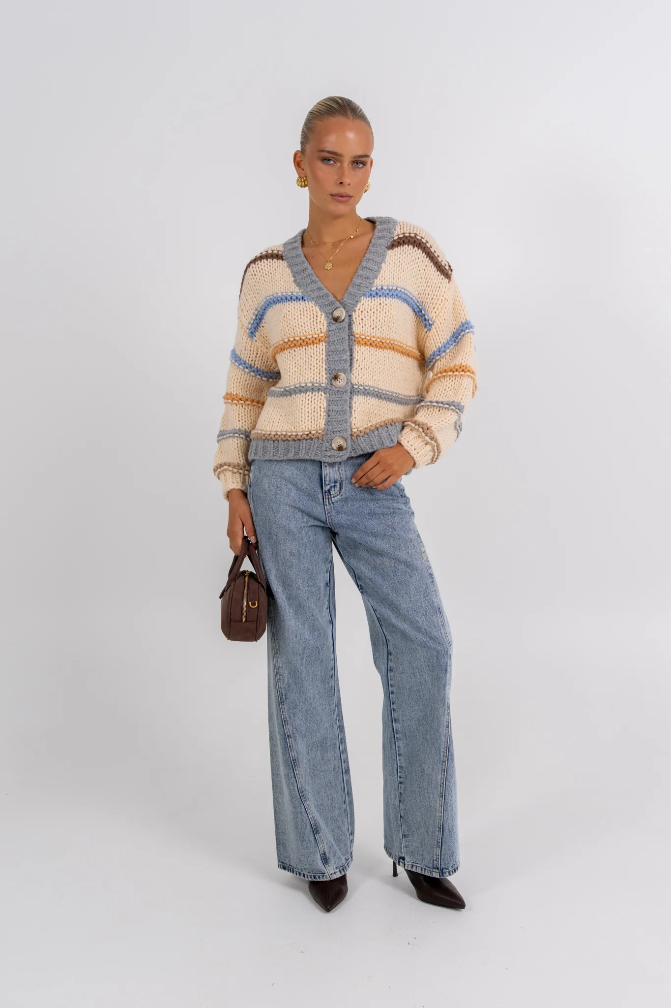Noosa Cardigan Beige Stripe - Image 6