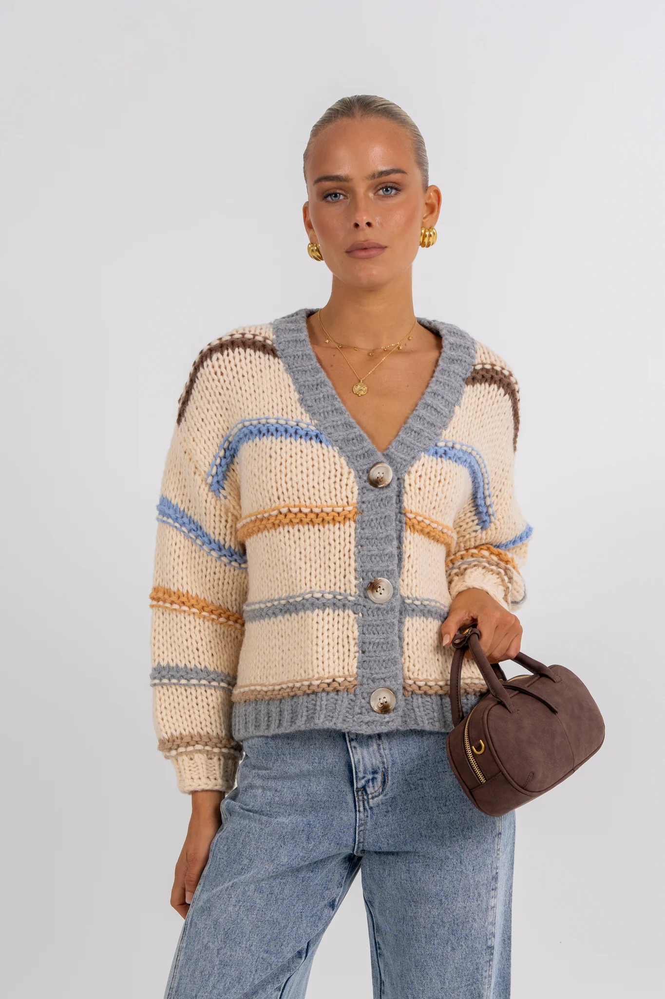 Noosa Cardigan Beige Stripe - Image 8