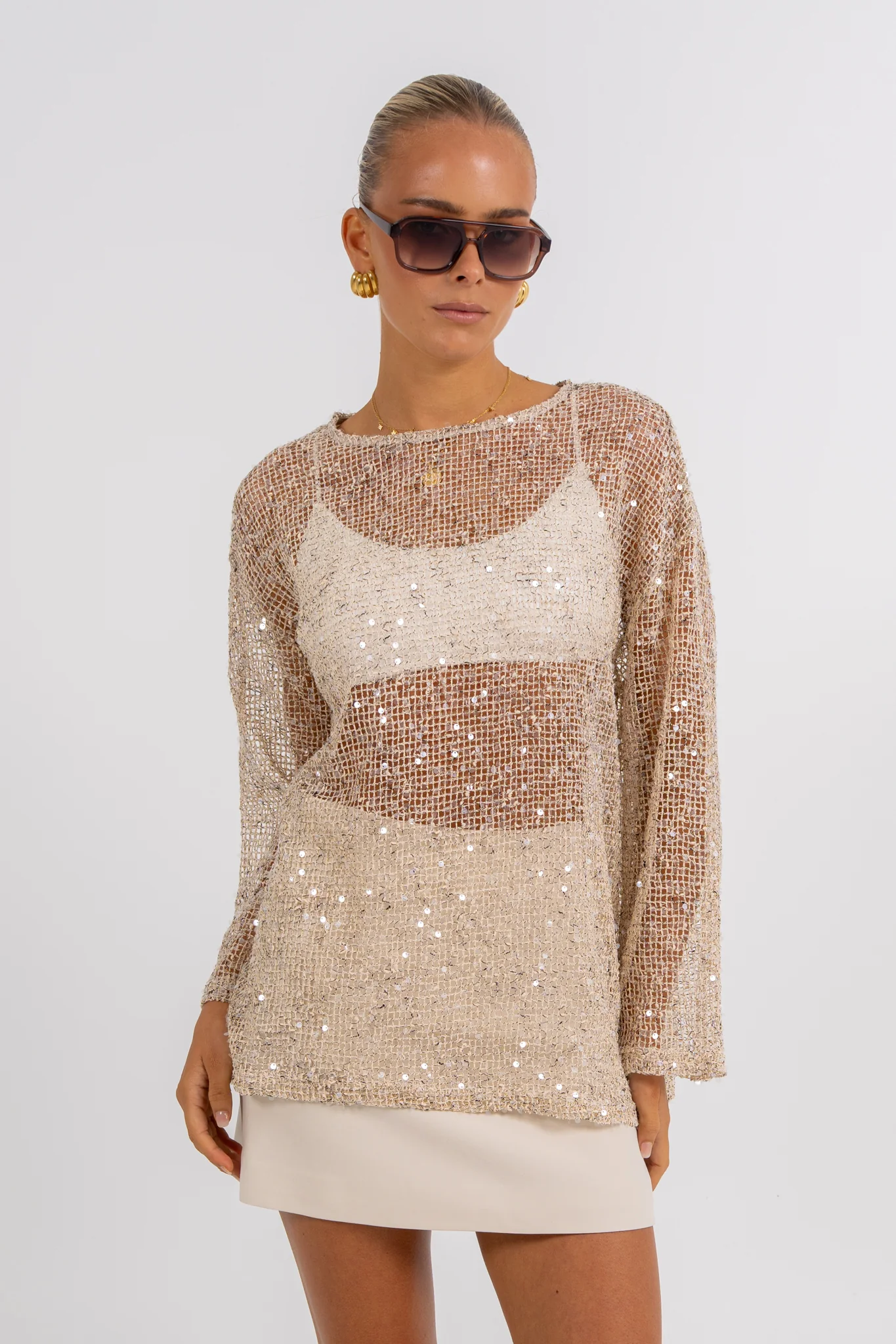 Uzma Sequin Top Beige - Image 10