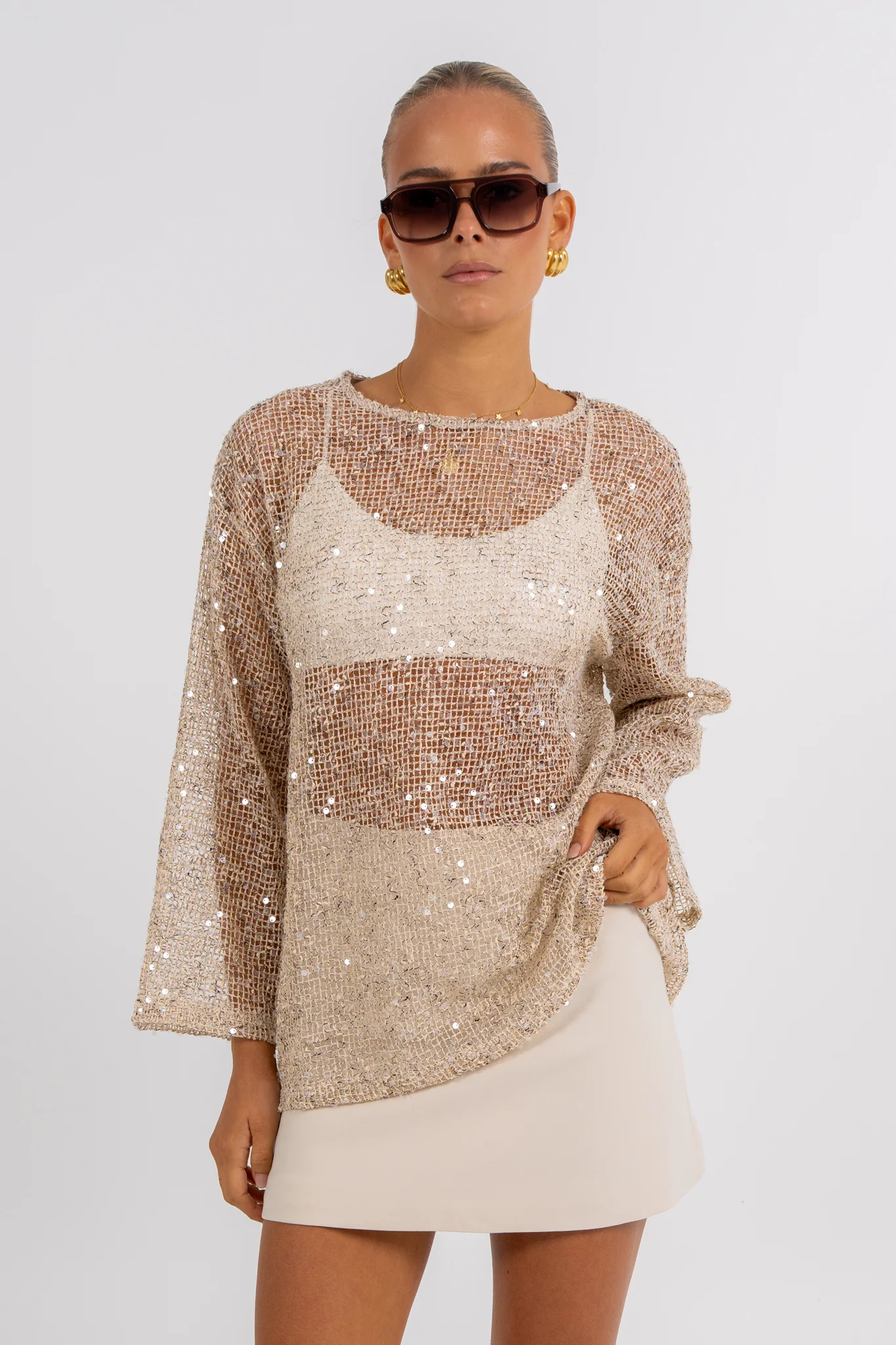 Uzma Sequin Top Beige - Image 5
