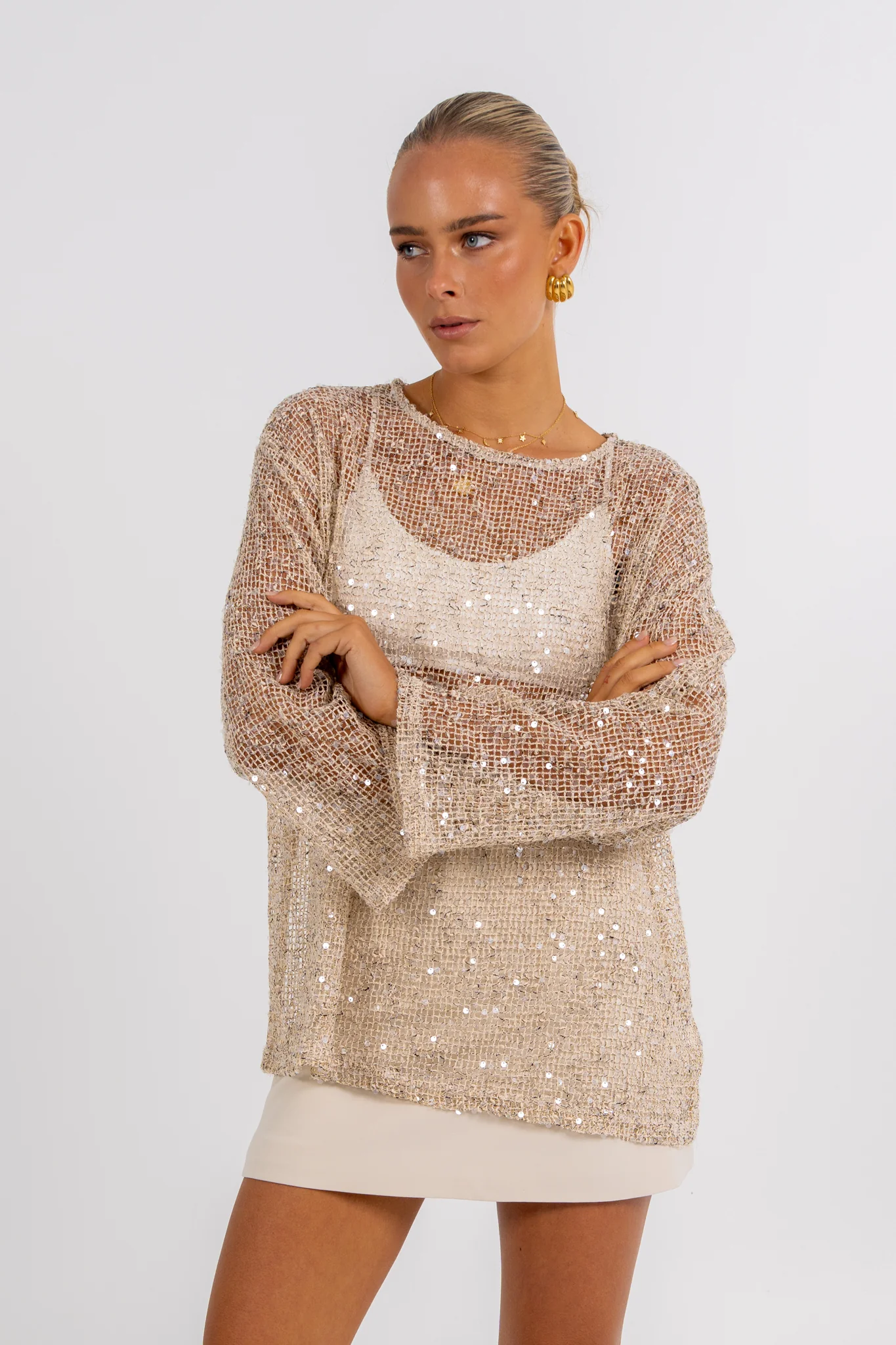 Uzma Sequin Top Beige - Image 7