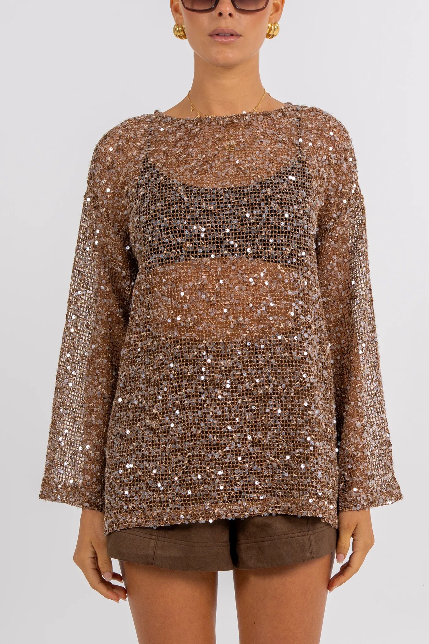 Uzma Sequin Top Mocha - Image 2