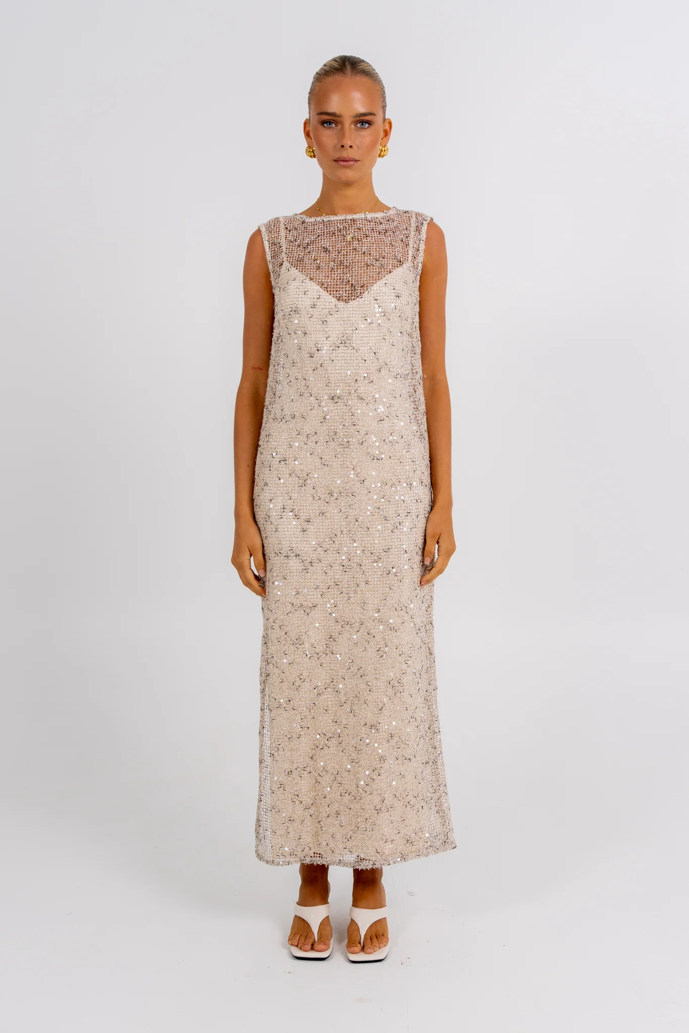 Zelia Sequin Maxi Dress Beige