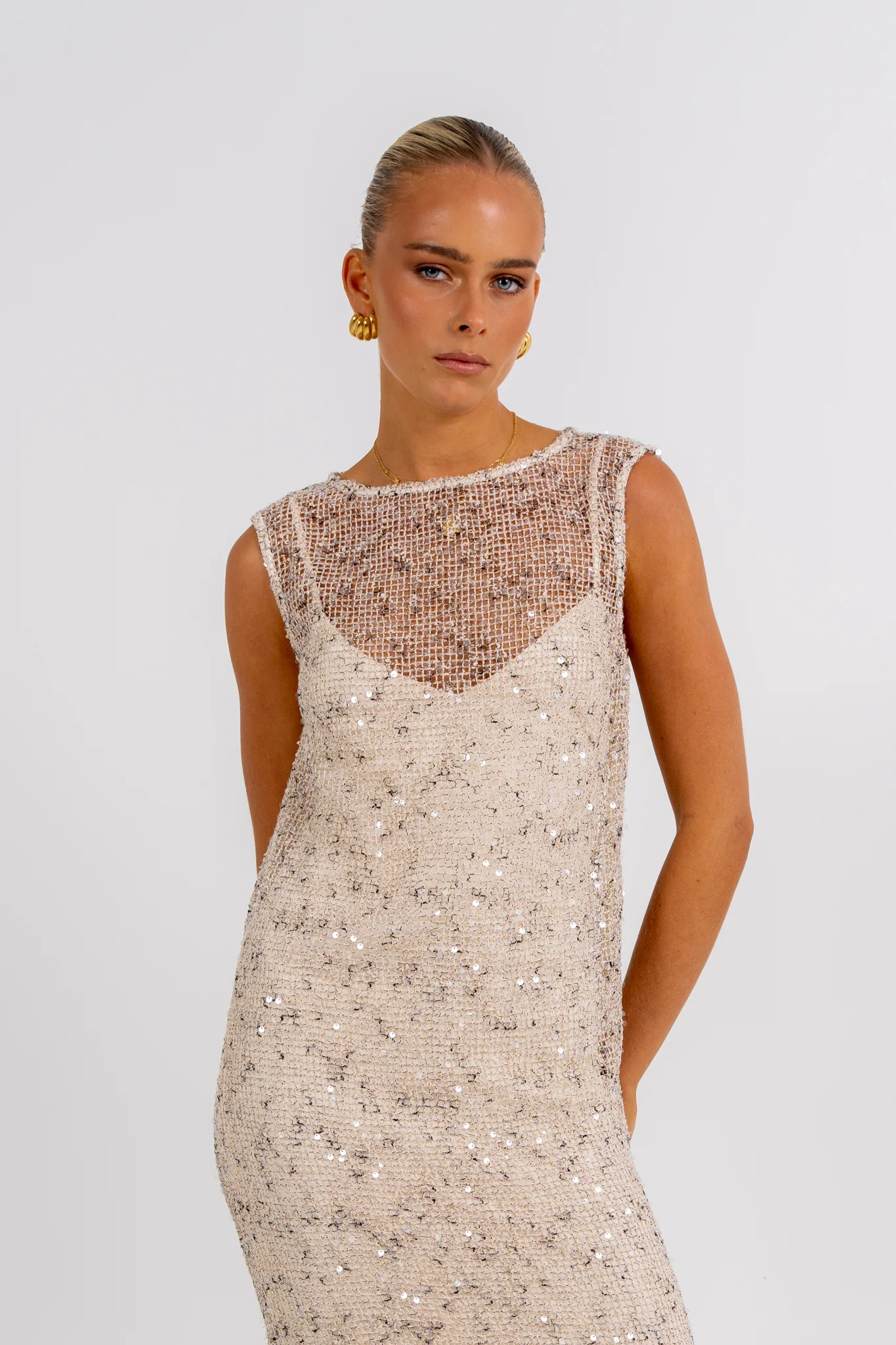 Zelia Sequin Maxi Dress Beige - Image 2