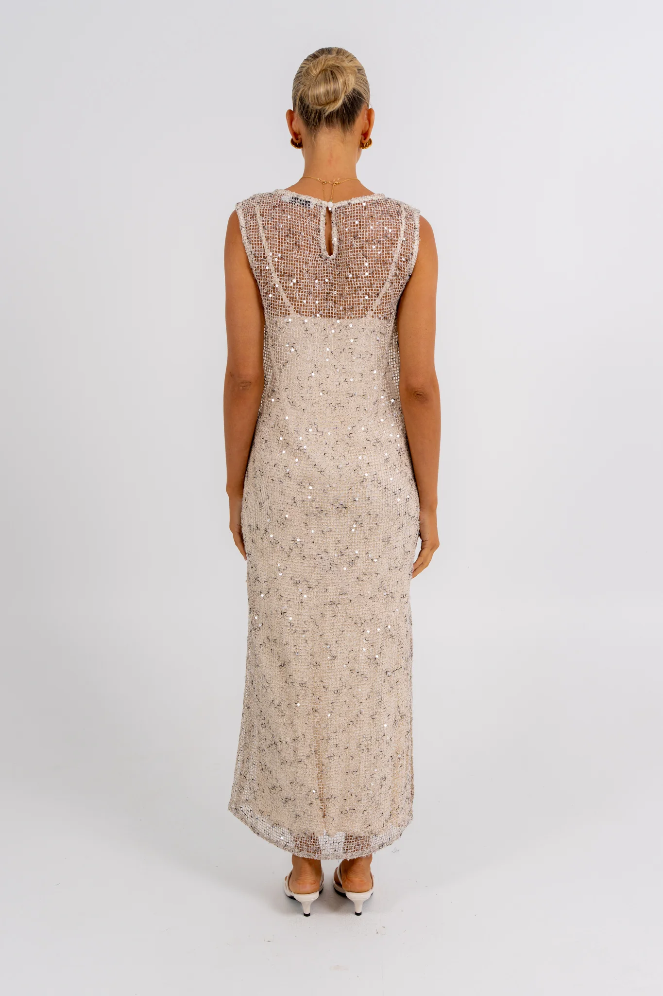 Zelia Sequin Maxi Dress Beige - Image 4