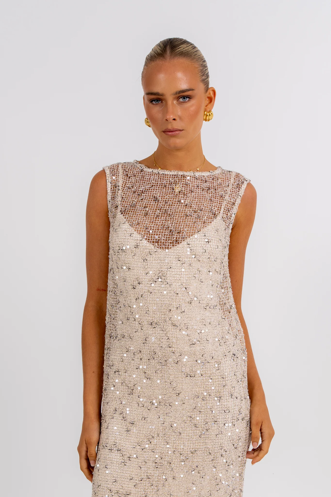 Zelia Sequin Maxi Dress Beige - Image 5