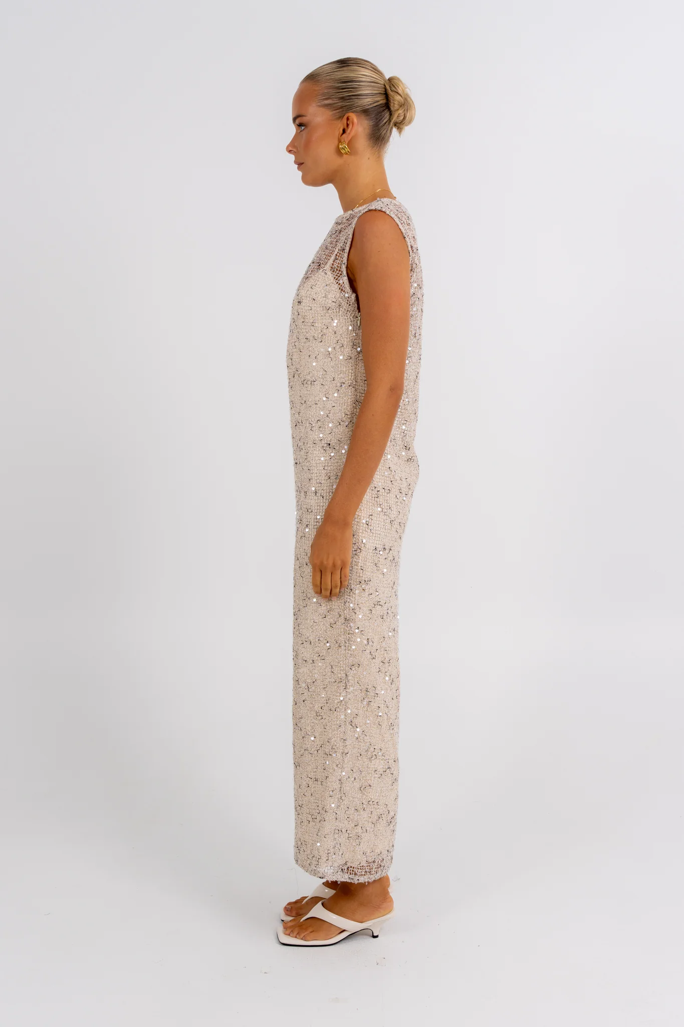 Zelia Sequin Maxi Dress Beige - Image 7