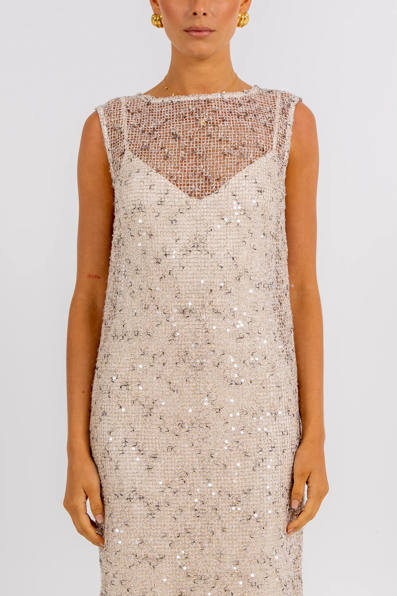 Zelia Sequin Maxi Dress Beige - Image 8