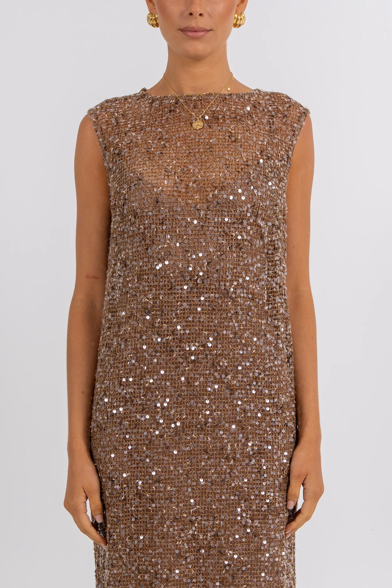 Zelia Sequin Maxi Dress Chocolate - Image 2