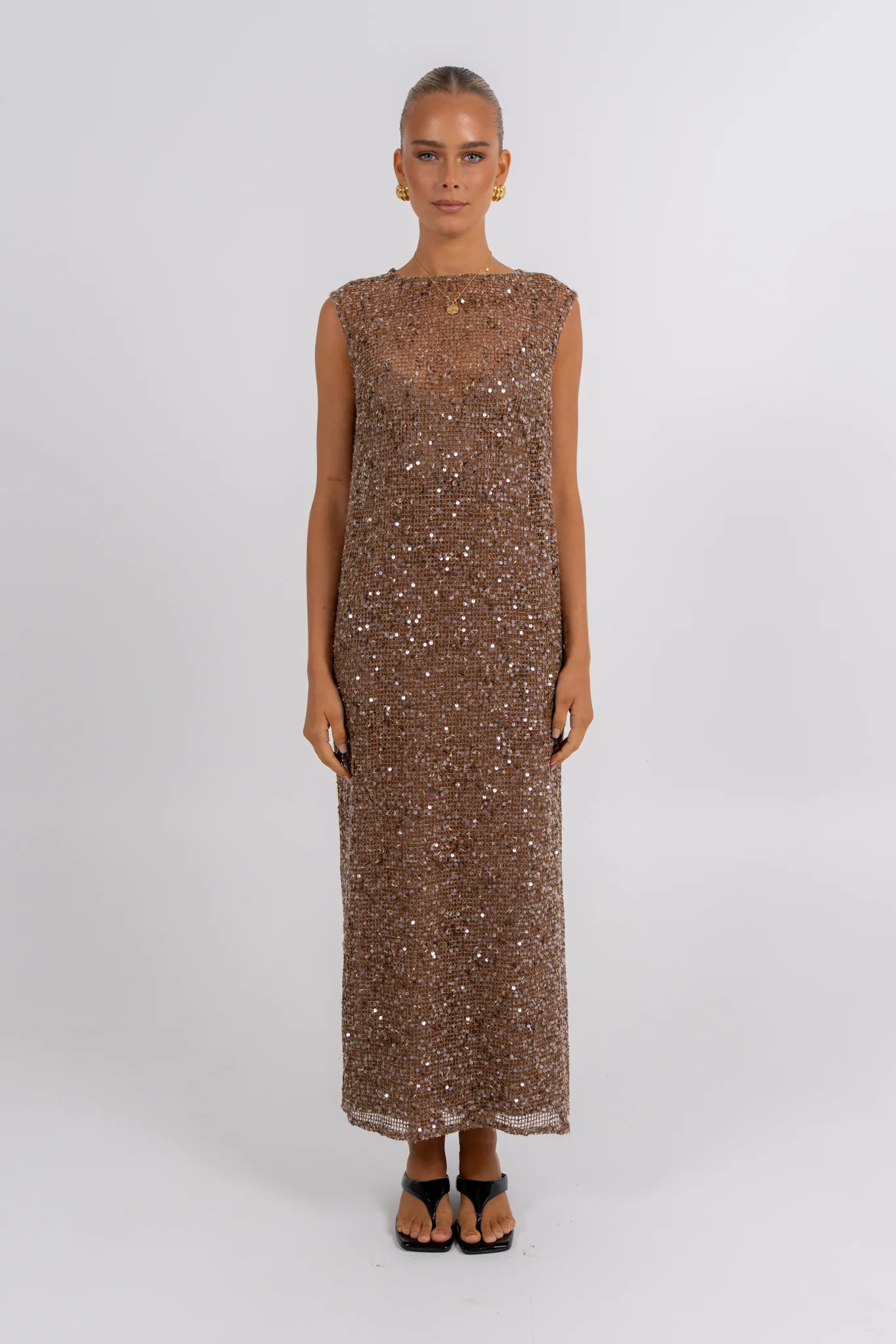 Zelia Sequin Maxi Dress Chocolate - Image 3