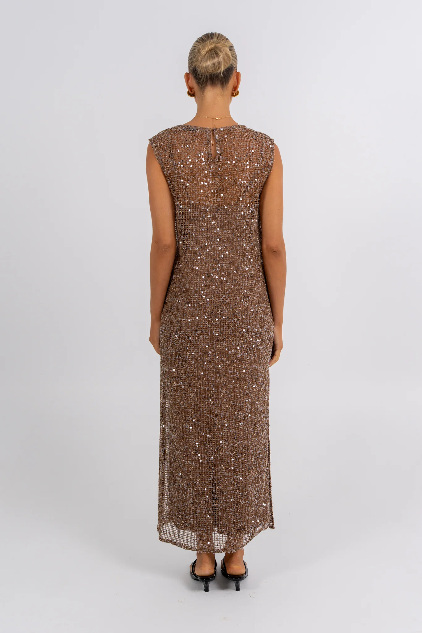 Zelia Sequin Maxi Dress Chocolate - Image 4