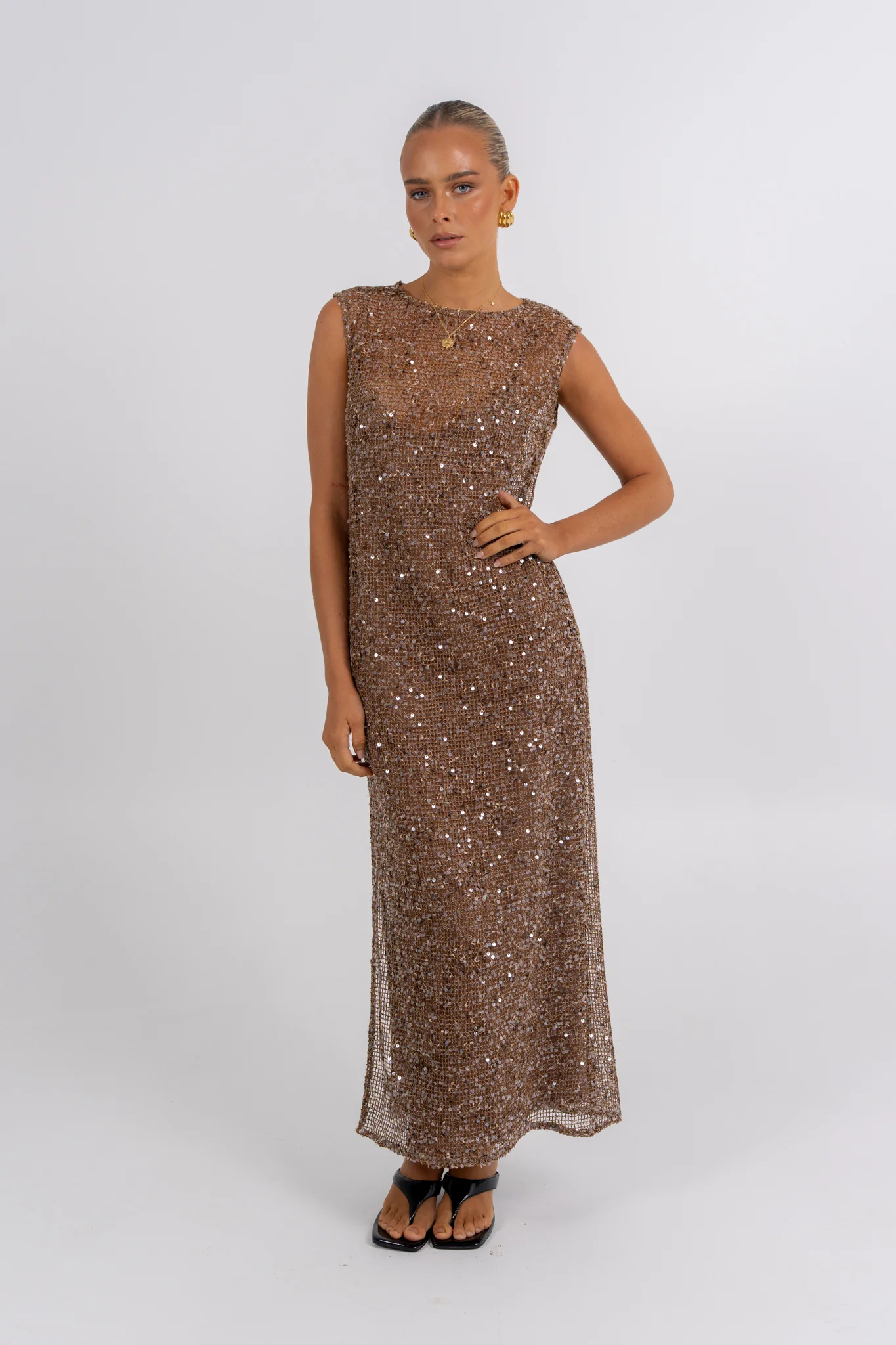Zelia Sequin Maxi Dress Chocolate - Image 6
