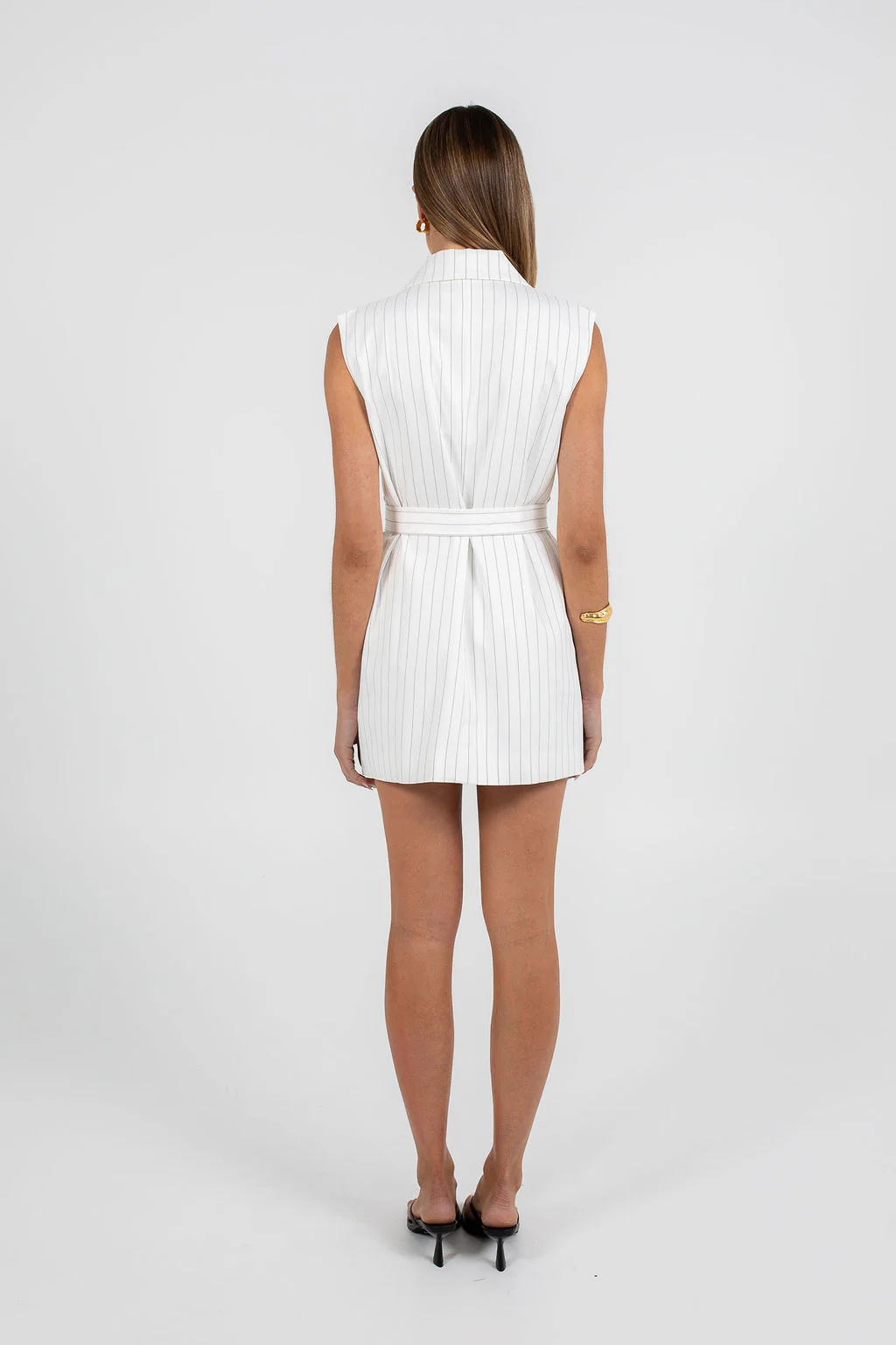 Cullen Mini Dress White Pinstripe - Image 4