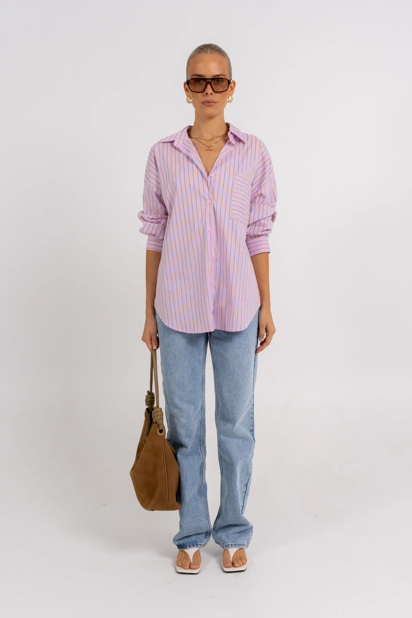 Declan Oversized Shirt Pink Blue Stripe - Image 3